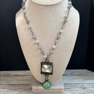 lula n lee Crystal and Stone Distressed Pendant Necklace